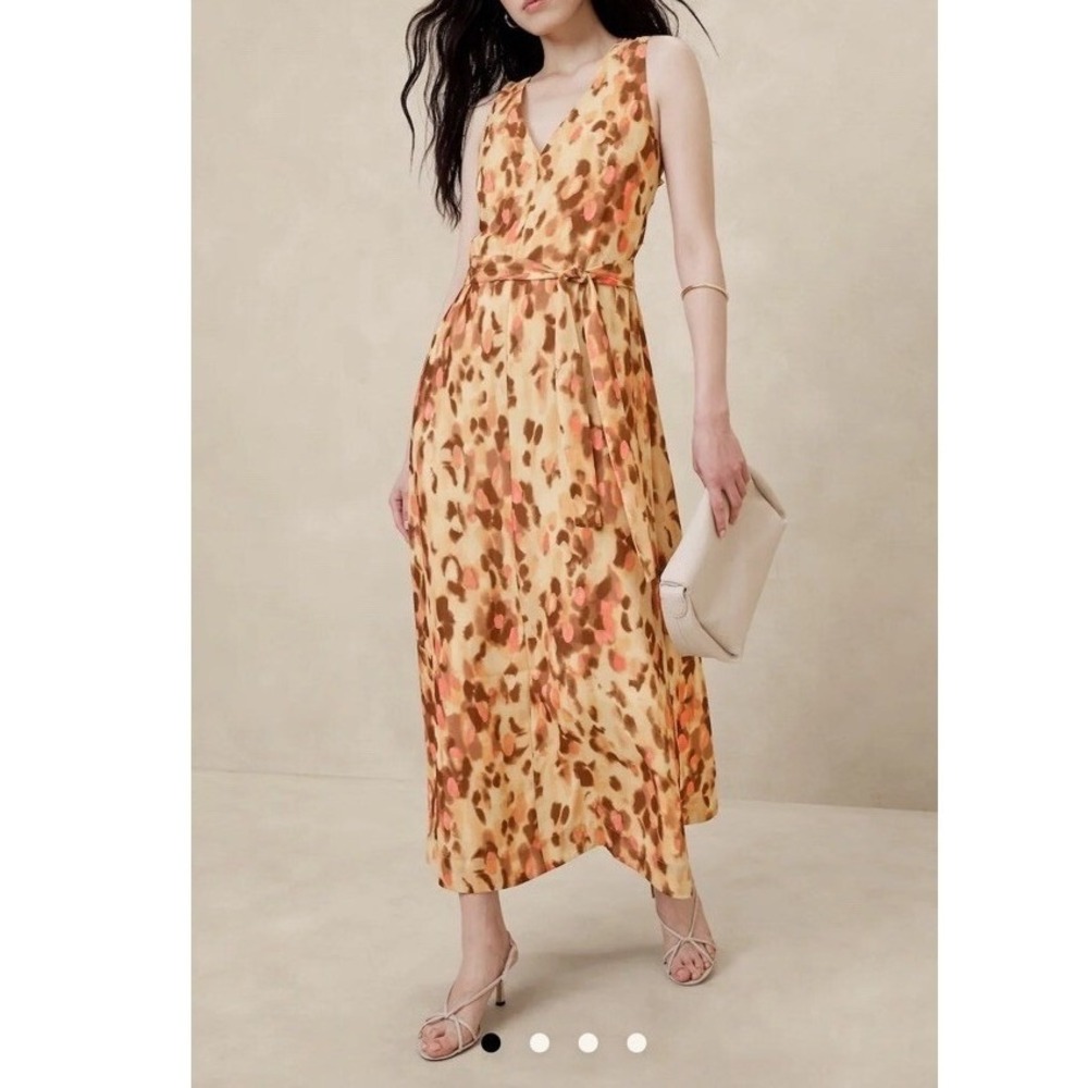Banana Republic Chifon Twist Back Maxi Dress Womens Medium Petite Pink Brown
